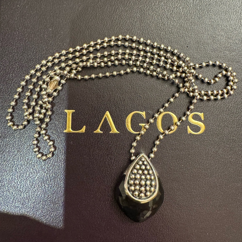 Lagos Maya Black Onyx Doublet Sterling Silver Caviar Pendant Necklace Bead Chain